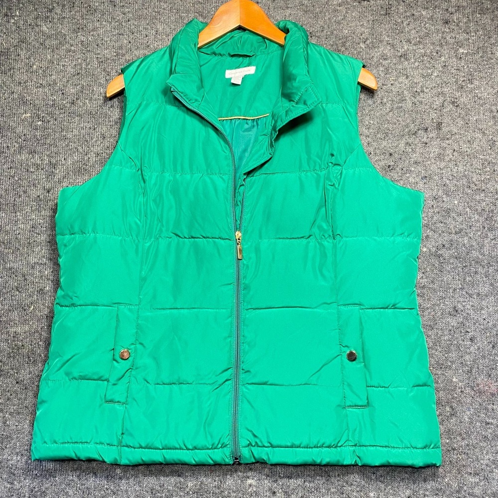 Charter Club Puffer Vest Womens XL Green Quilted Zip Up Sleeveless Pockets